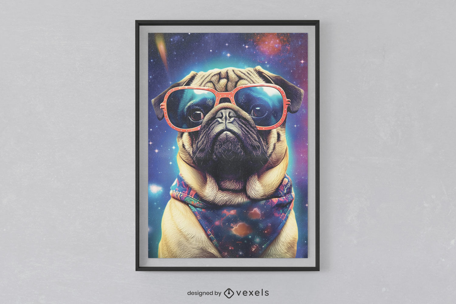 Diseño de cartel de pug espacial.