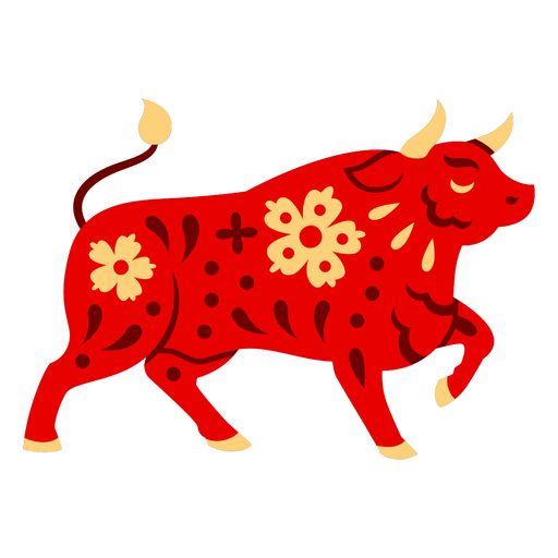 Festive red bull illustration with floral patterns PNG Design