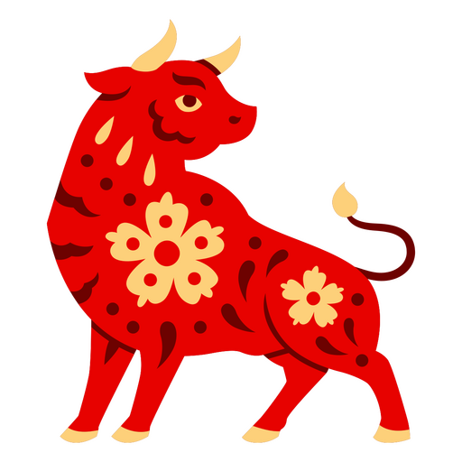 Traditionelle Red-Bull-Illustration mit floralen Akzenten im T-Shirt-Design PNG-Design