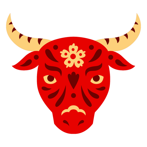Ilustração vibrante de touro vermelho com desenhos complexos Desenho PNG
