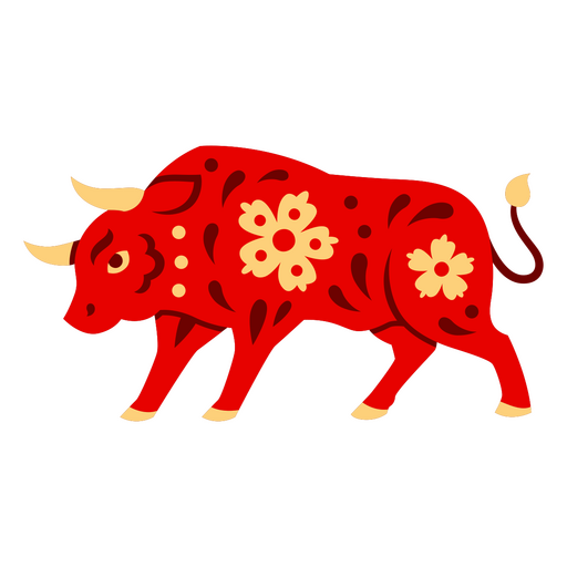 Design de ilustração de touro vermelho com padrão floral Desenho PNG