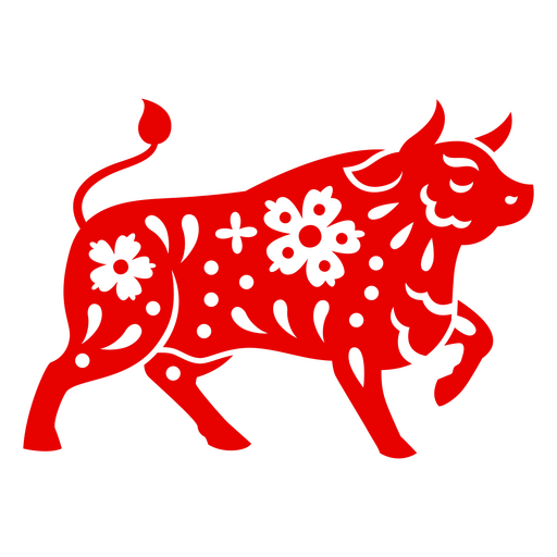 Red floral pattern bull silhouette graphic design PNG Design