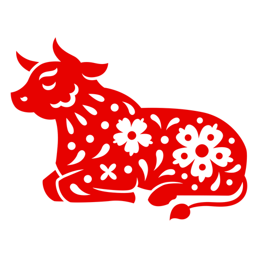 Charming red floral cow design PNG Design