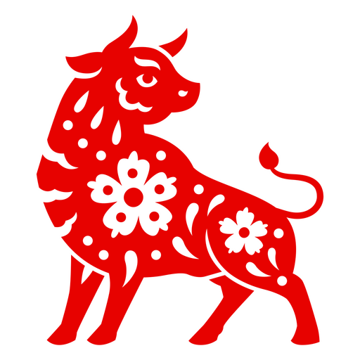 Diseño floral vibrante de toro para celebraciones del Año Nuevo Lunar. Diseño PNG