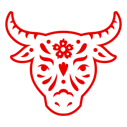 Artistic bull illustration with floral accents PNG Design