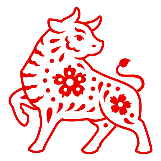 Stylized bull with floral patterns graphic design PNG Design