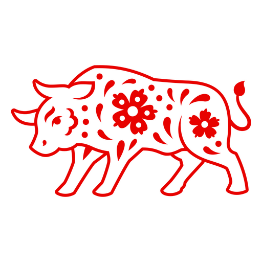 Decorative floral bull illustration design PNG Design