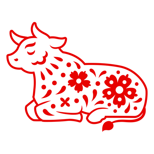 Decorative floral cow illustration design PNG Design