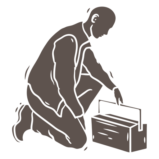 Trabalhador ajoelhado com ilustração de caixa de ferramentas Desenho PNG