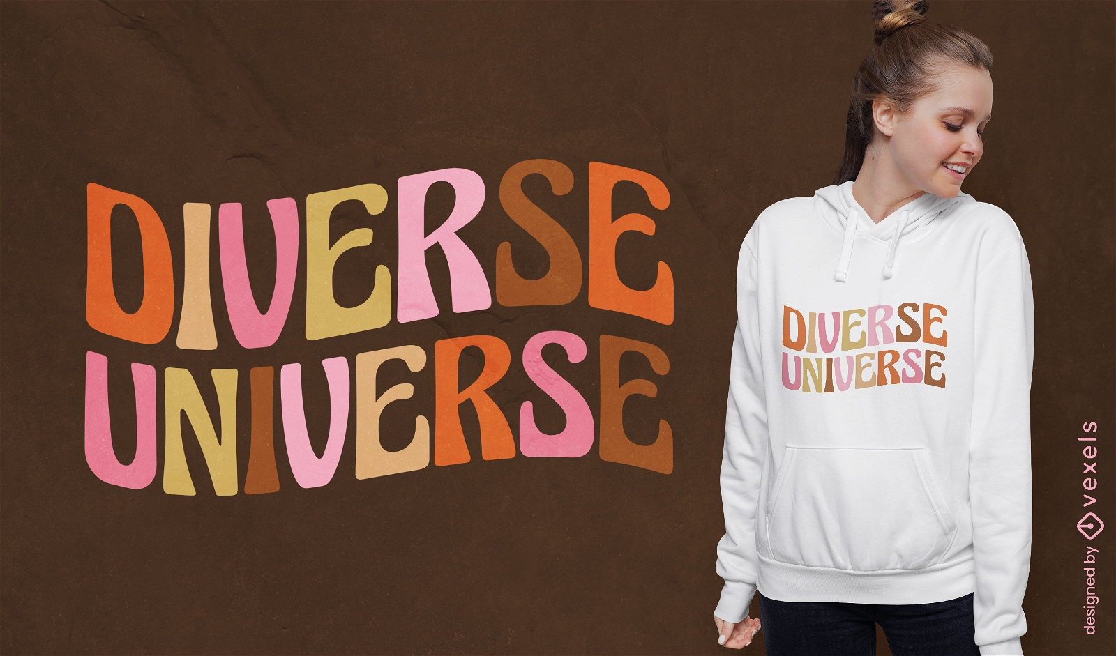Diseño de camiseta con letras de universo diverso.