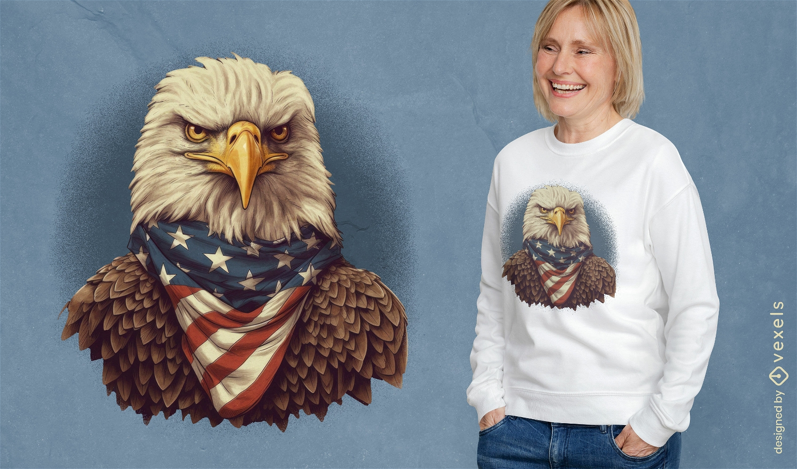 Águia patriótica com design de camiseta com bandeira