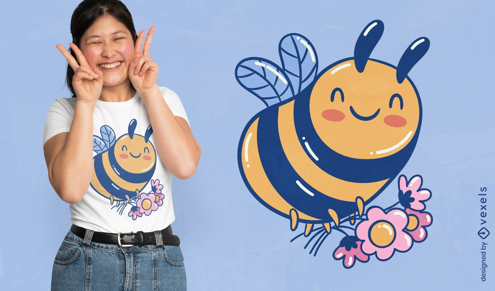 Cute bee with flowers t-shirt design