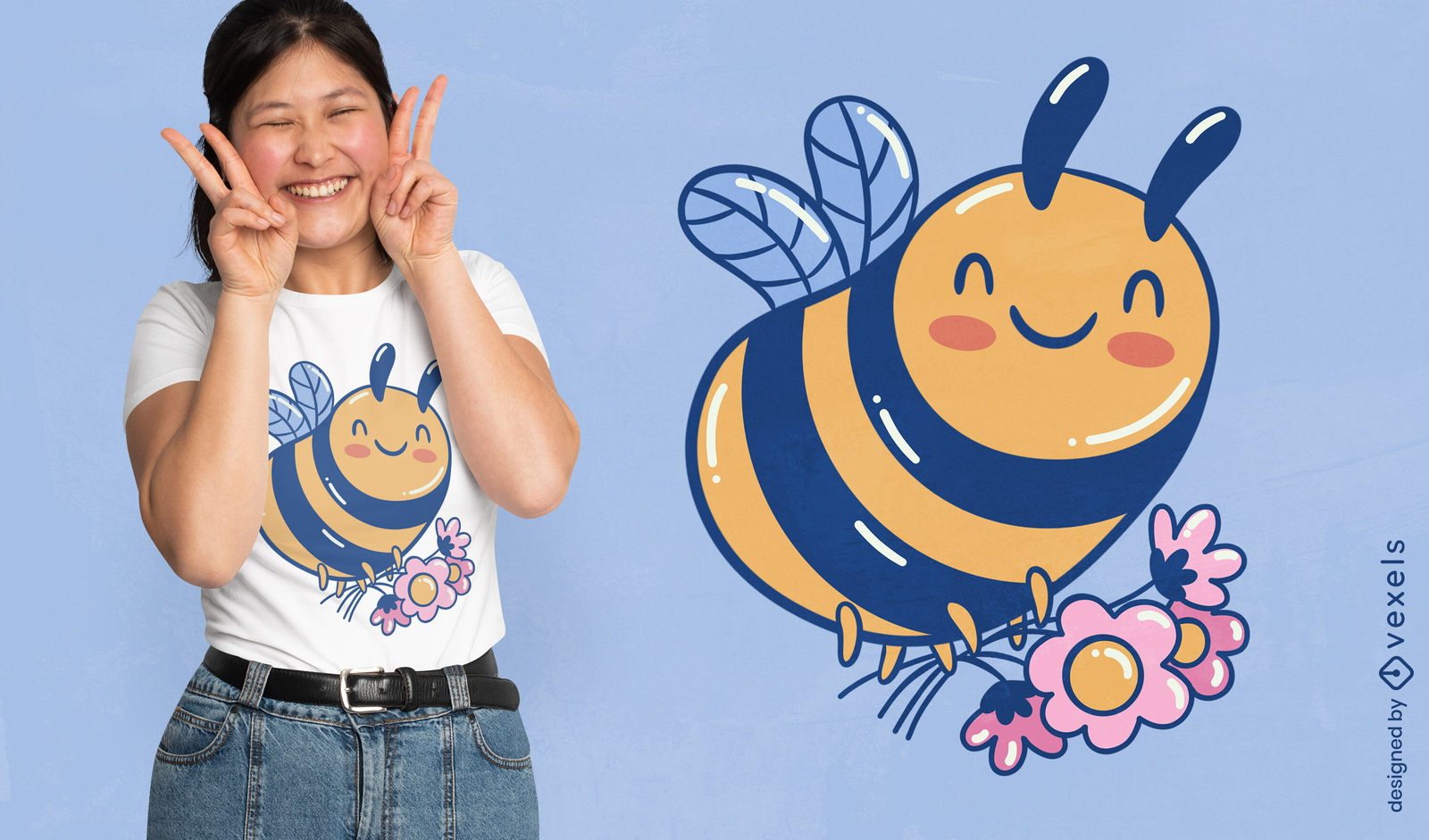 Linda abeja con diseño de camiseta de flores.