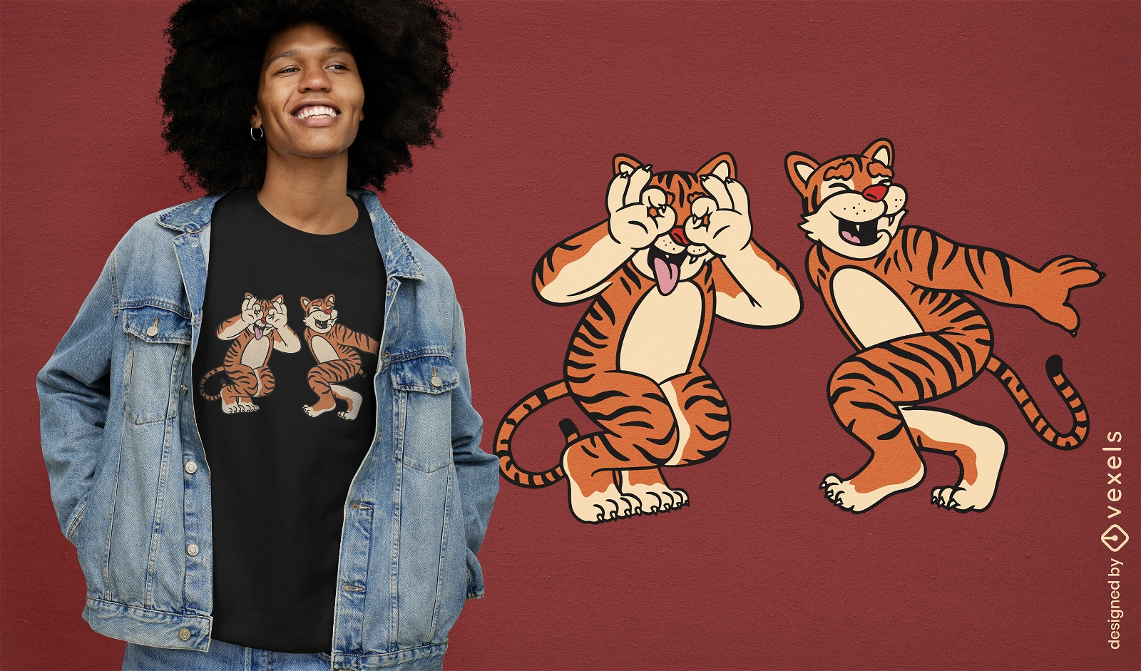 T-Shirt-Design mit zwei lustigen Tigern