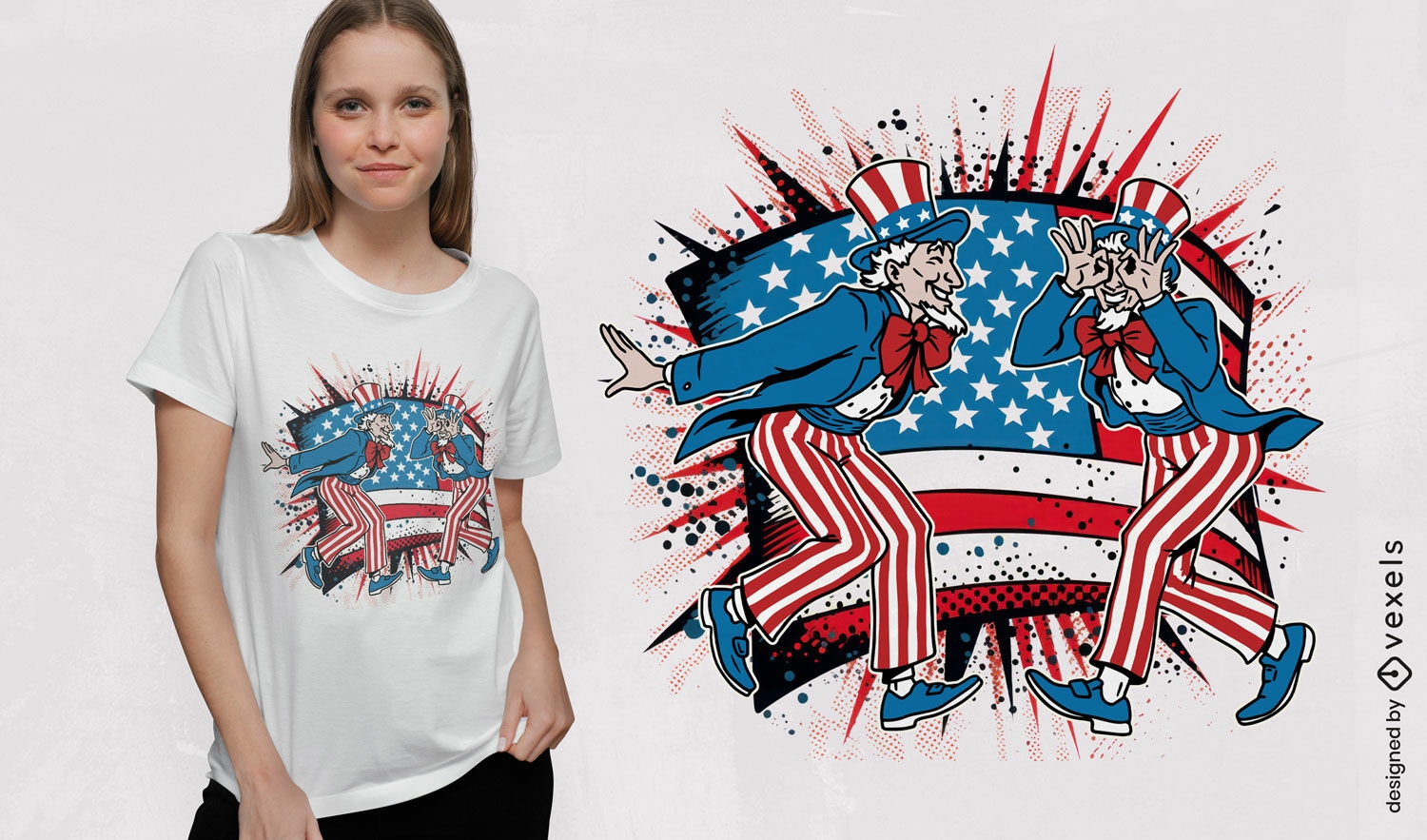Diseño de camiseta de figuras patrióticas.