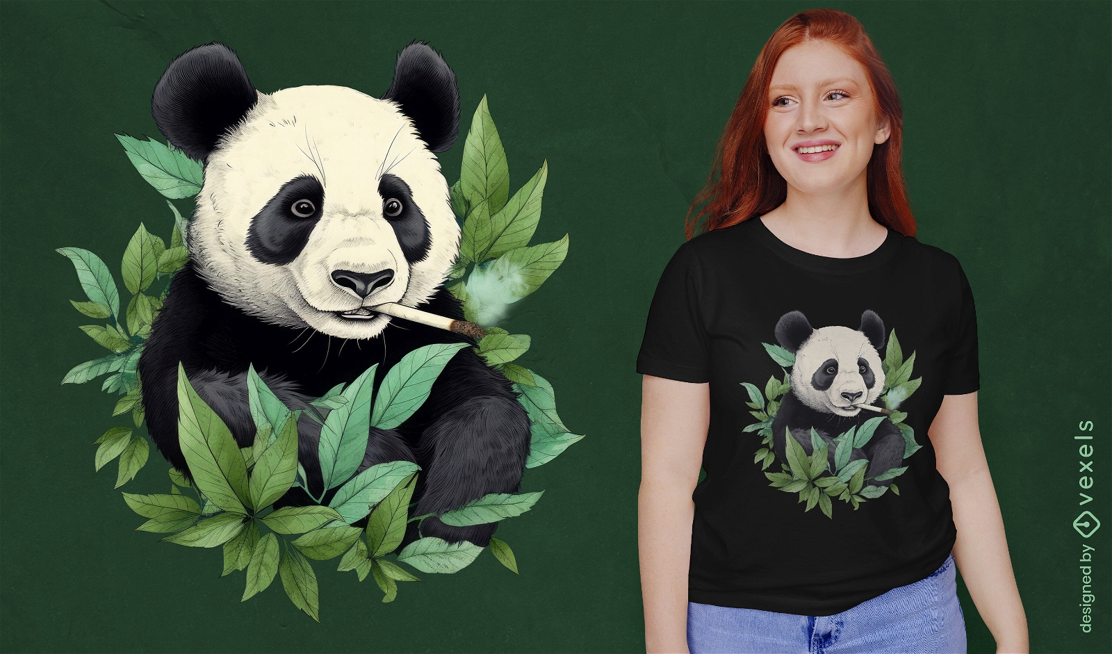 Design de camiseta fumando urso panda