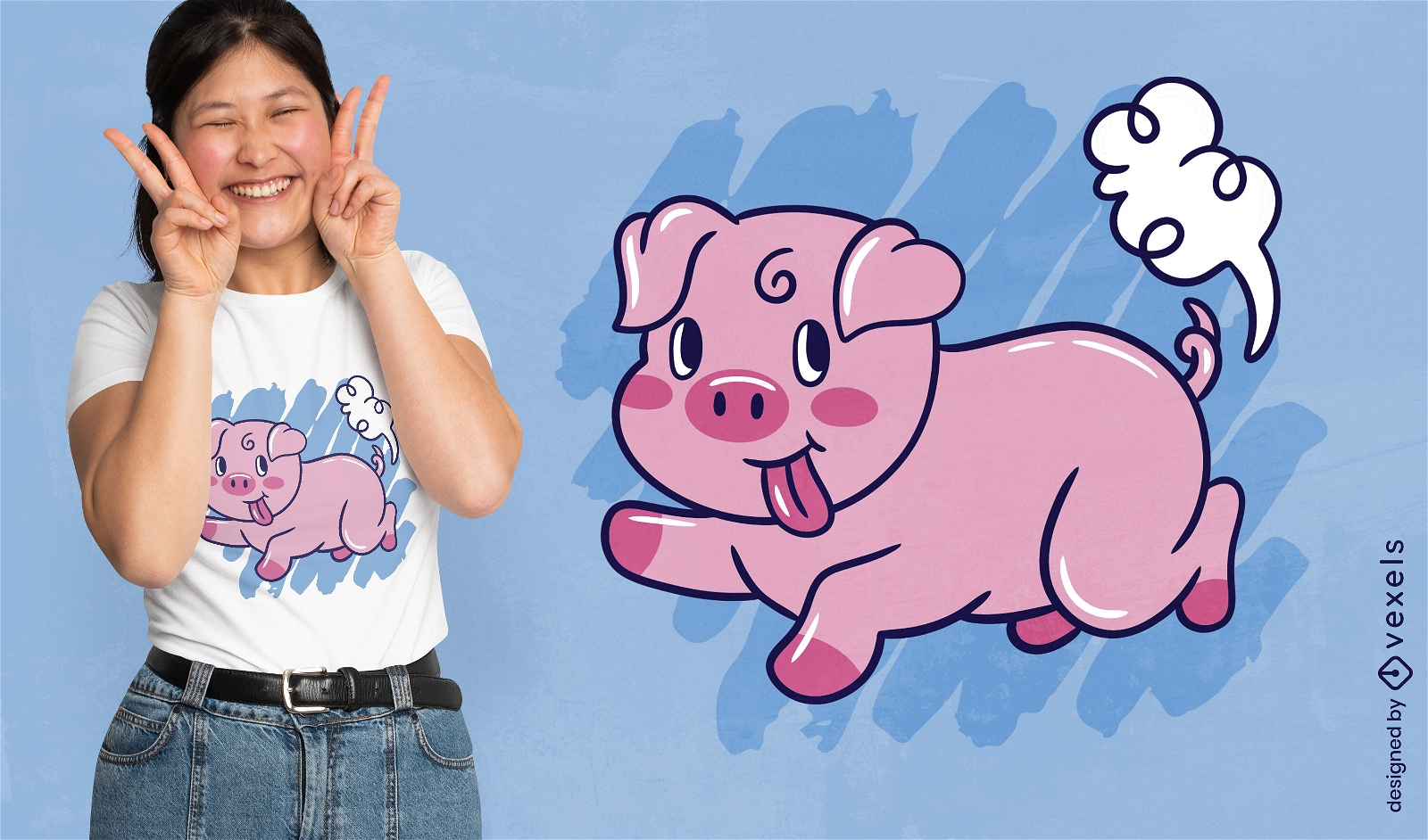 Design fofo de camiseta de porco peidando