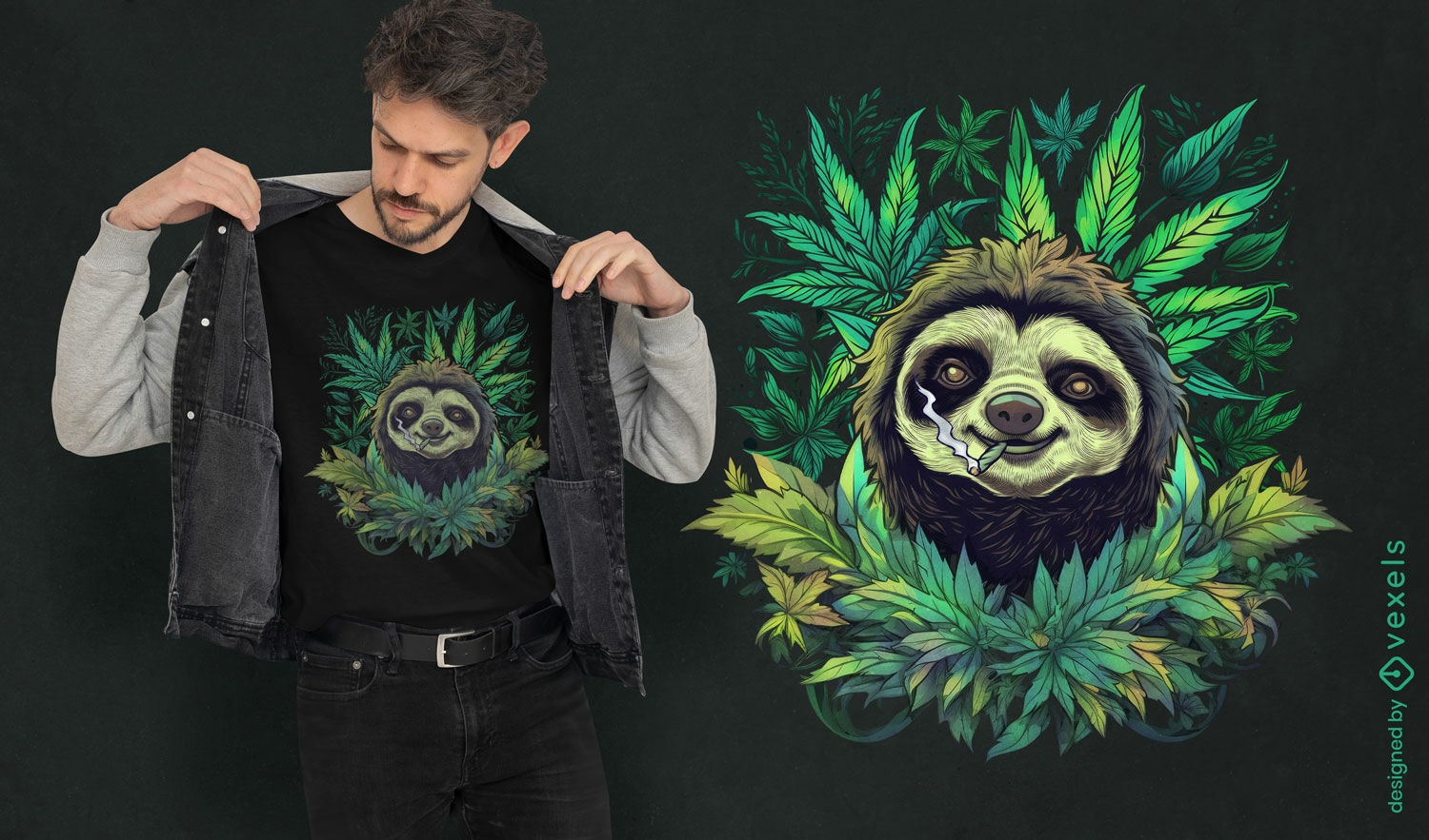 Diseño de camiseta de perezoso de cannabis.