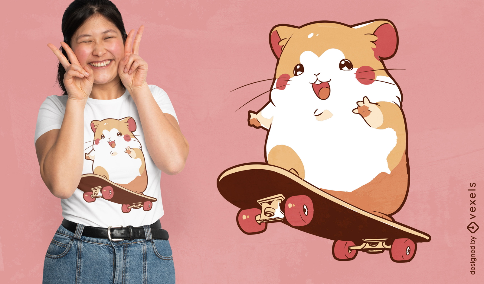 Design de camiseta de hamster andando de skate