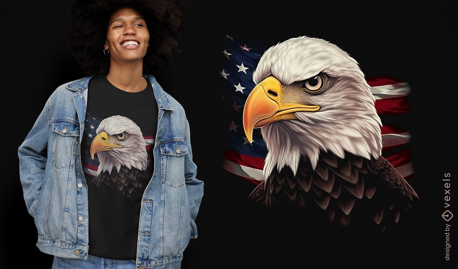 Águila realista con diseño de camiseta de bandera.