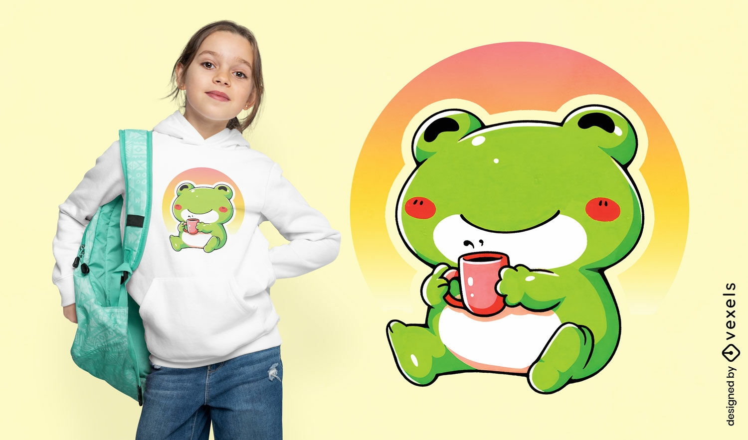 Cute frog drinking tea t-shirt design