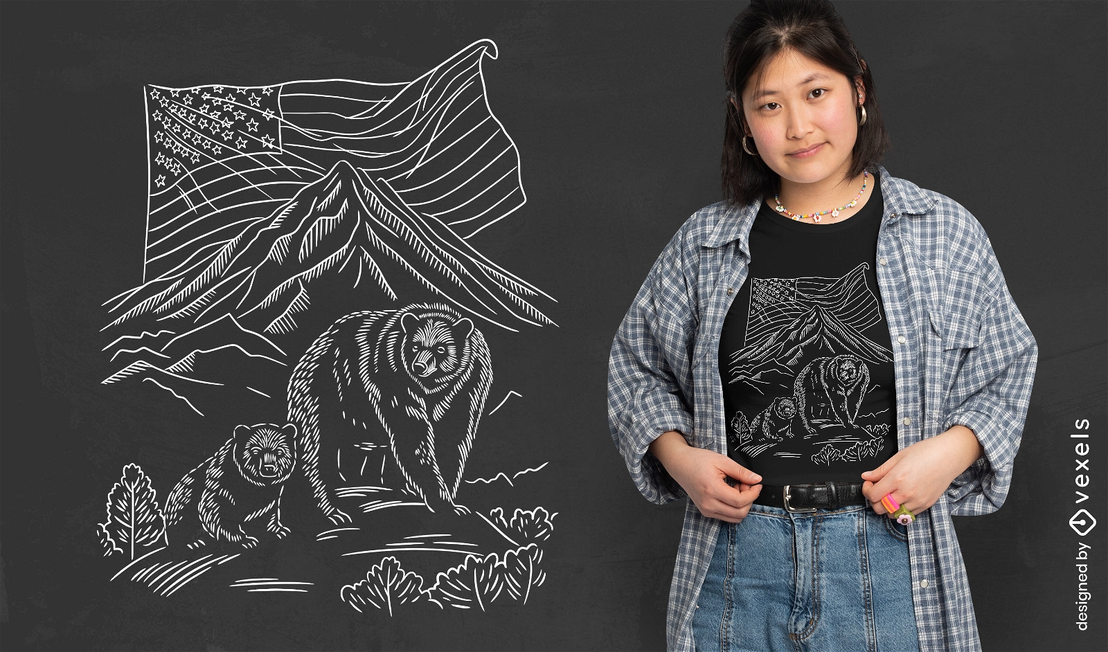 Design de camiseta desenhada à mão de animais de urso