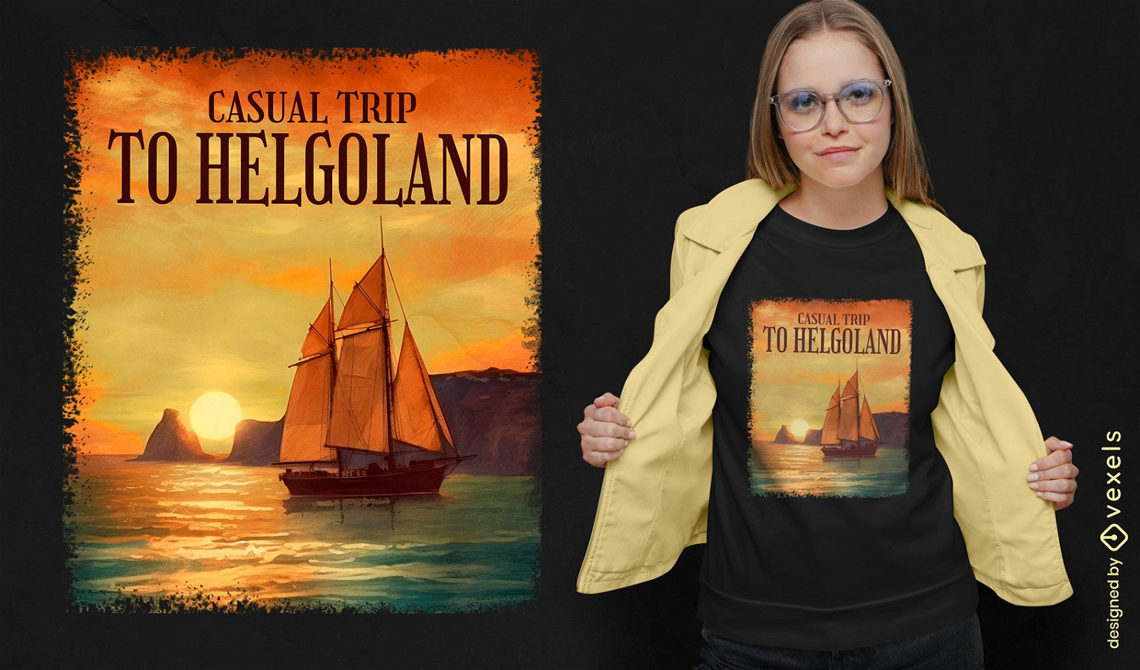 Segelboot-Sonnenuntergang-T-Shirt-Design
