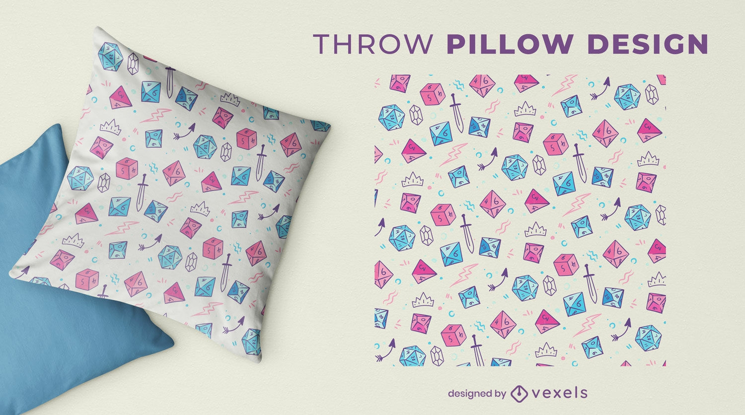 Role playing dice throw pillow design