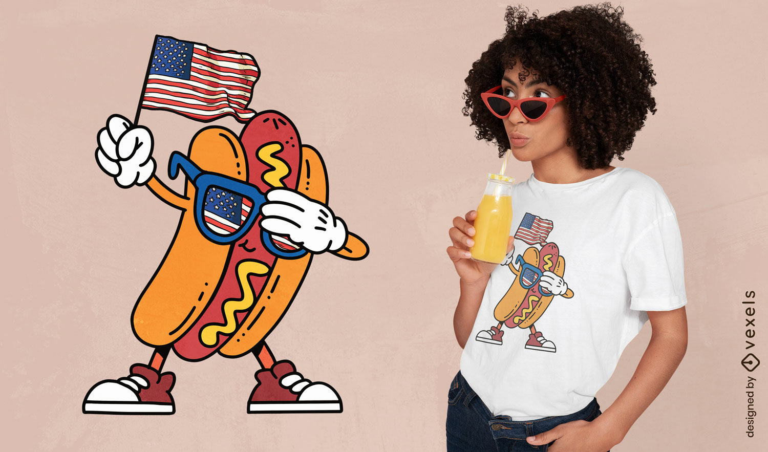 Diseño de camiseta patriótica de hot dog.