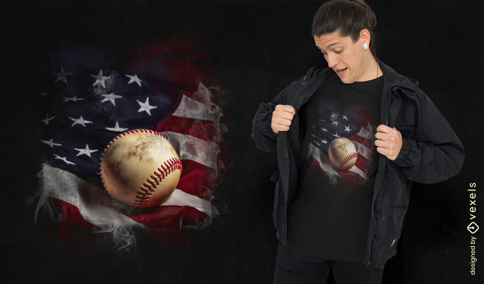 Diseño de camiseta con bandera de béisbol de EE. UU.