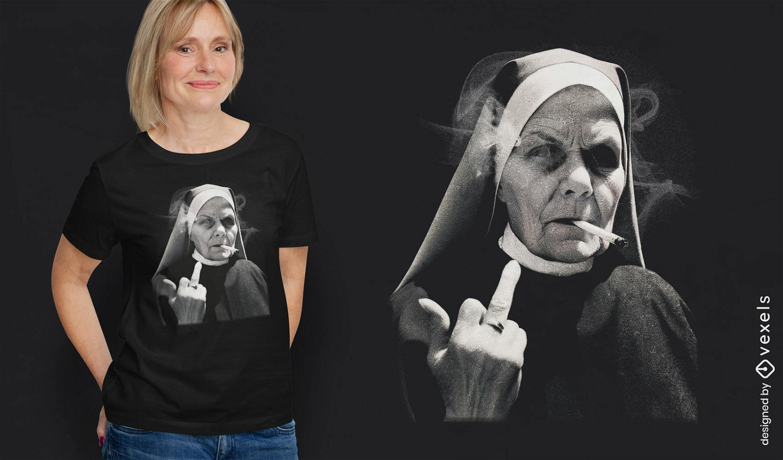 Diseño de camiseta de monja rebelde.