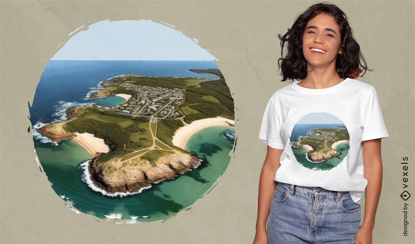 Diseño de camiseta paisaje de una isla.