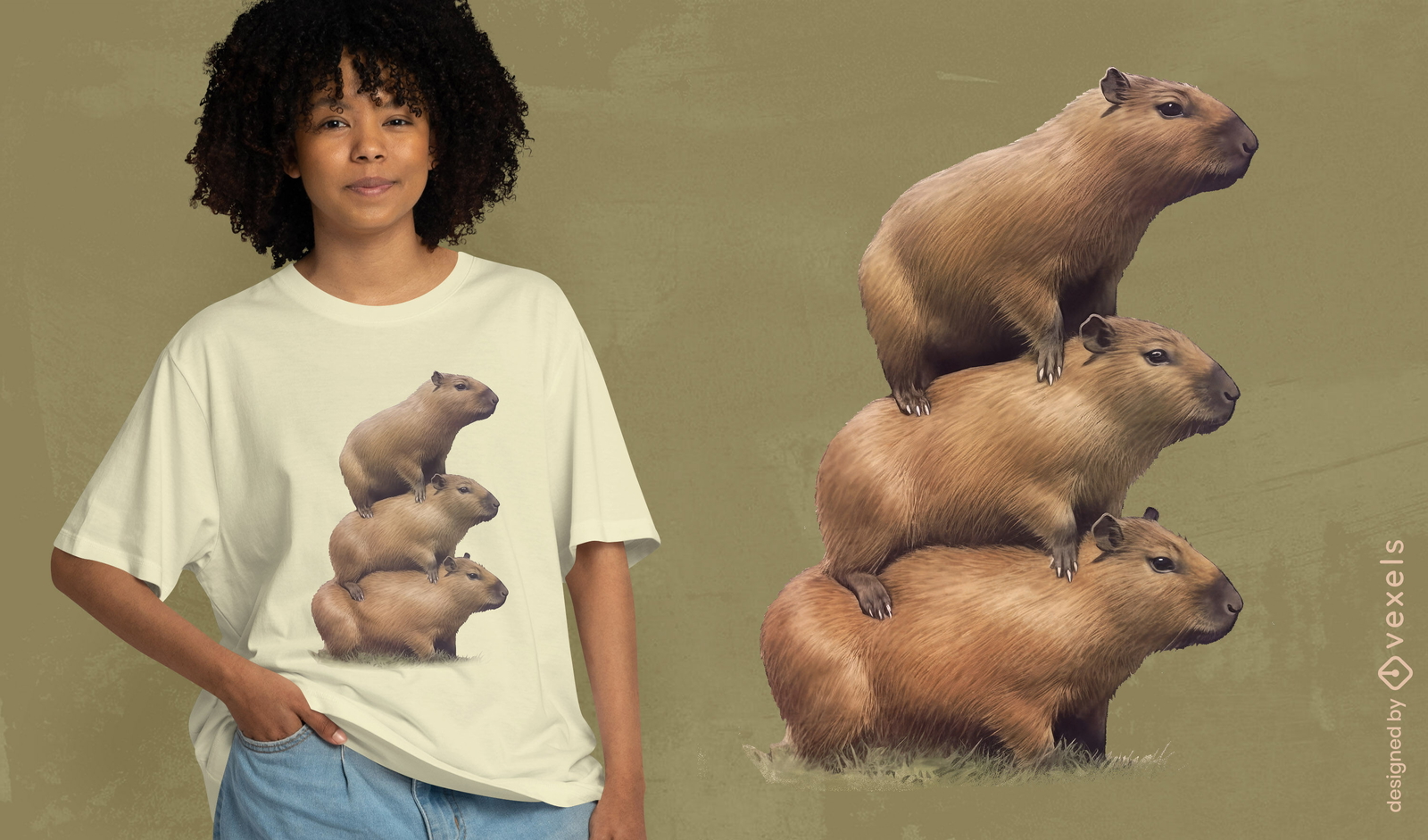 Diseño de camiseta de torre de animales capybara.