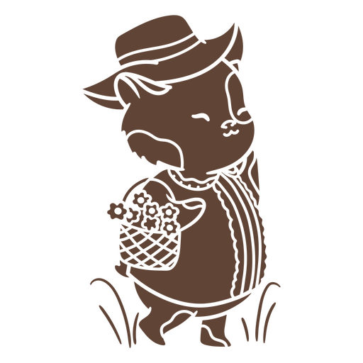 Cartoon of a cat wearing a hat and carrying a basket PNG Design