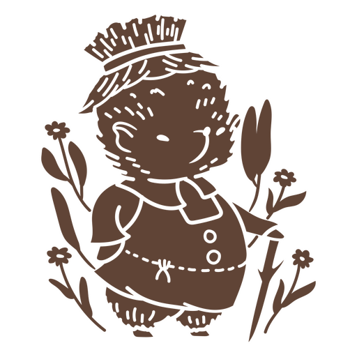 Brown drawing of a hedgehog in a hat PNG Design