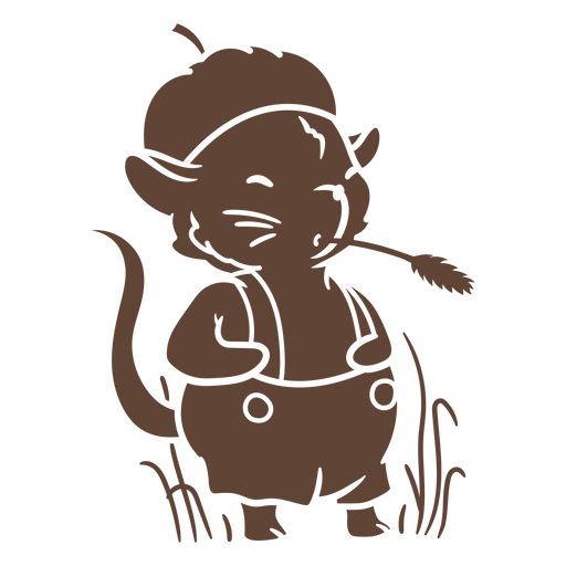 Illustration of a brown mouse with a straw in his mouth PNG Design