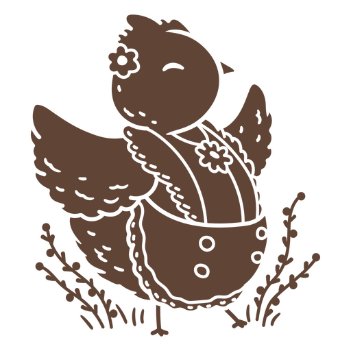 Dibujo marrón de un pollo en un campo. Diseño PNG