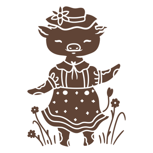 Brown drawing of a pig wearing a hat PNG Design