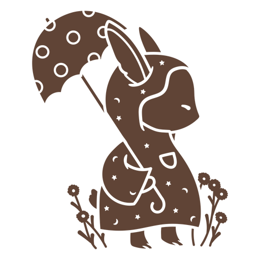 Brown bunny with an umbrella PNG Design