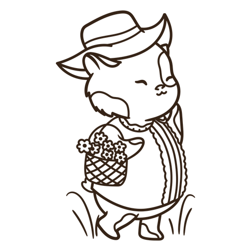 Encantadora ilustración de dibujos animados de animales con flores. Diseño PNG