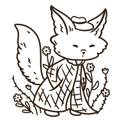 Cute fox character illustration in traditional clothing PNG Design