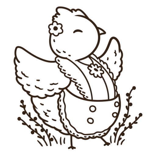 Playful chicken illustration with floral details PNG Design