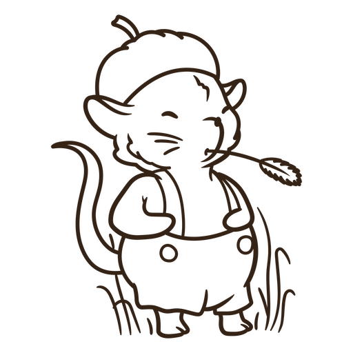 Charming cartoon mouse illustration with acorn hat PNG Design