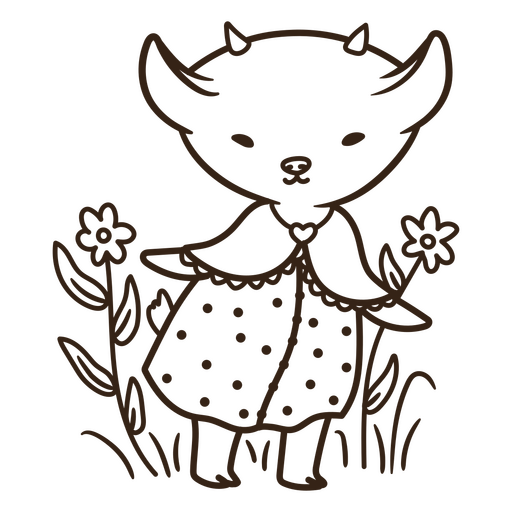 Niedliche Ziegen-Cartoonfigur mit Blumen PNG-Design