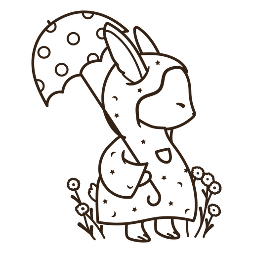 Ilustração de coelho brincalhão com capa de chuva e guarda-chuva Desenho PNG