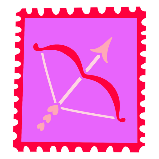 Imagem de um selo postal do dia dos namorados com arco e flecha Desenho PNG