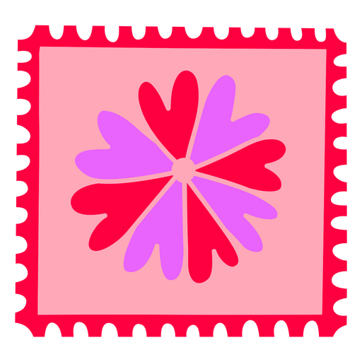 Selo postal rosa e roxo com cora?es Desenho PNG