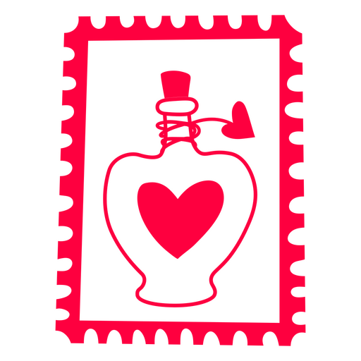 Frasco de perfume con un coraz?n en un sello postal Diseño PNG