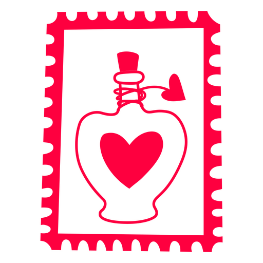 Frasco de perfume con un corazón en un sello postal Diseño PNG