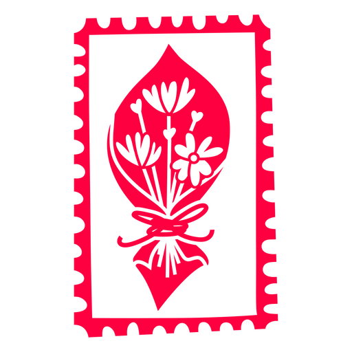 Red postage stamp with a flower on it PNG Design